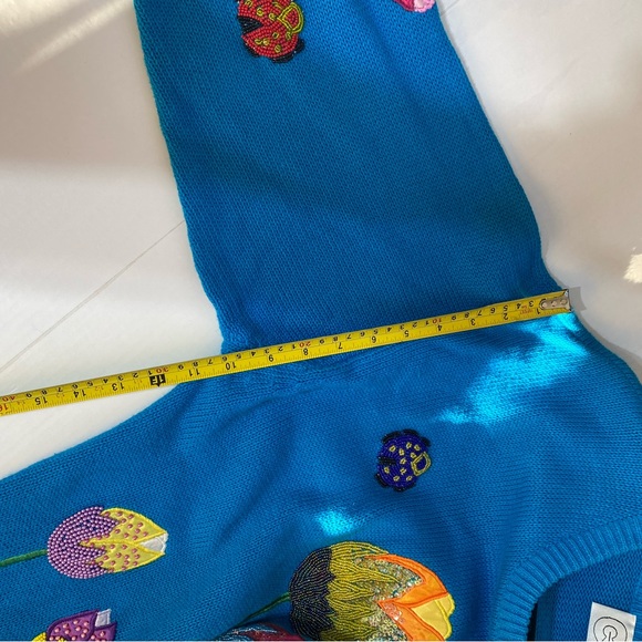 CEDAR  tight Knit beaded patch size L turquoise long sleeve pullover - Picture 6 of 9